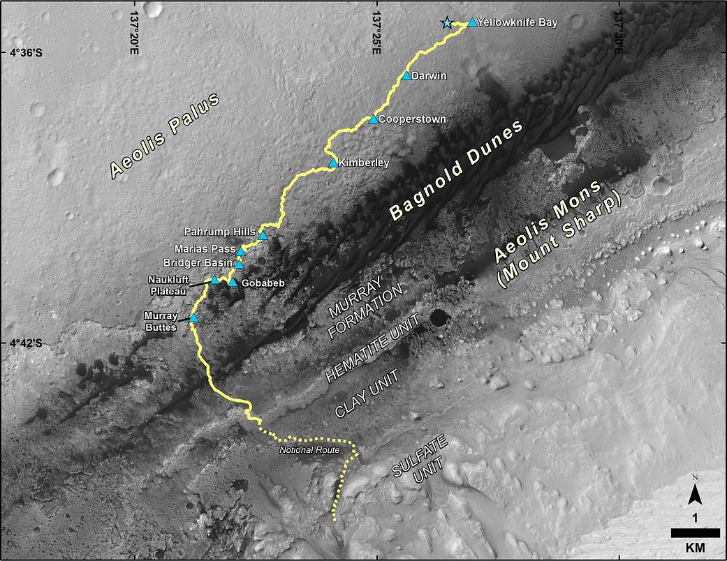 This map shows the route driven by NASA's Curiosity Mars rover 