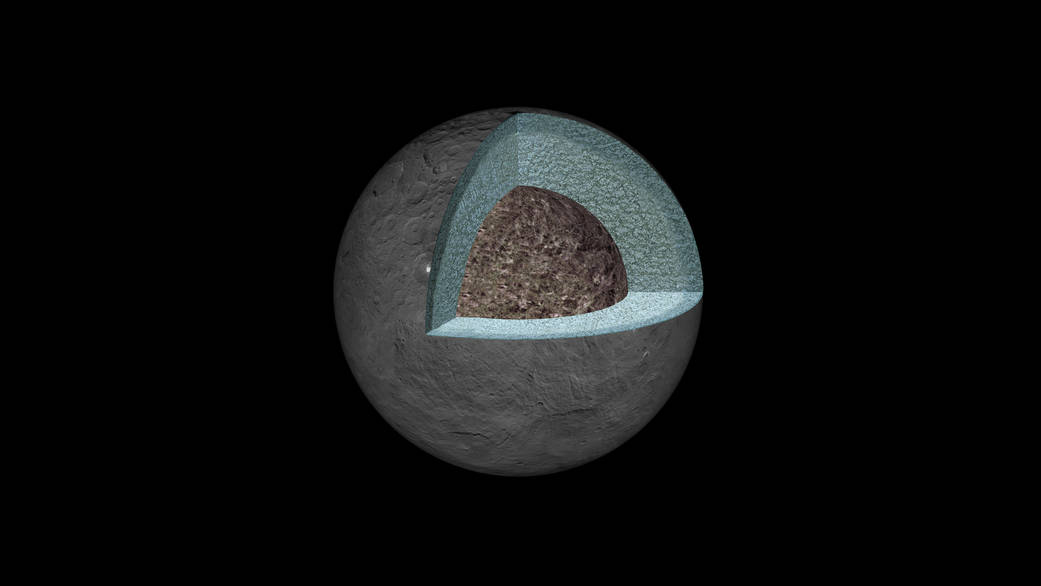 This artist's concept shows a diagram of how the inside of Ceres could be structured.