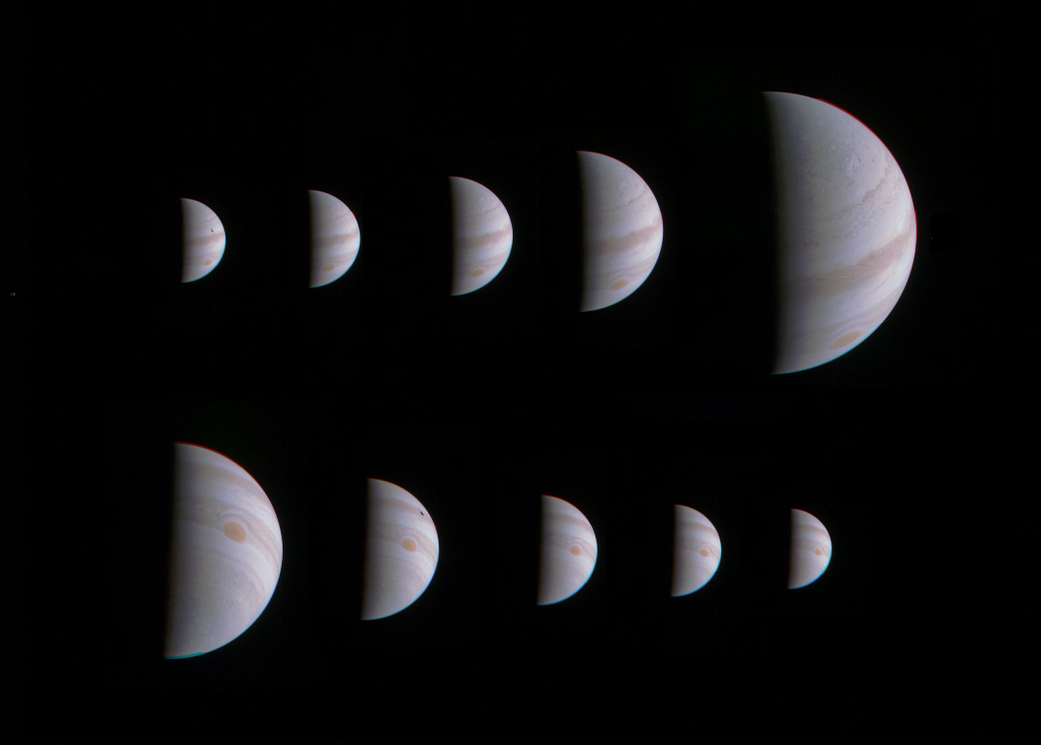 Montage of 10 JunoCam images shows Jupiter growing and shrinking