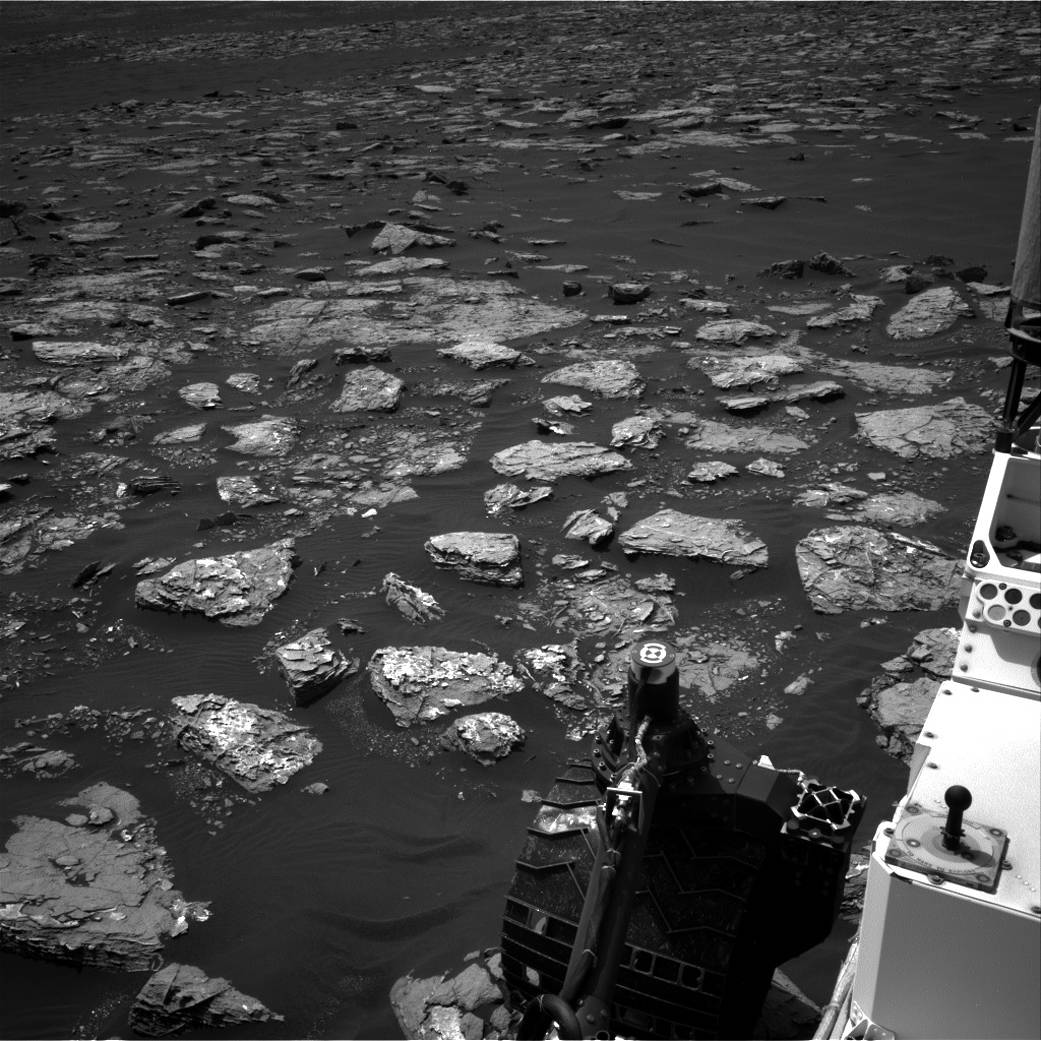 View from the Navigation Camera (Navcam) on the mast of NASA's Curiosity Mars Rover