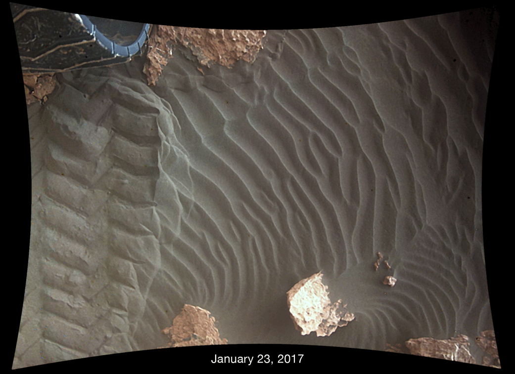 One Martian day of wind blowing sand