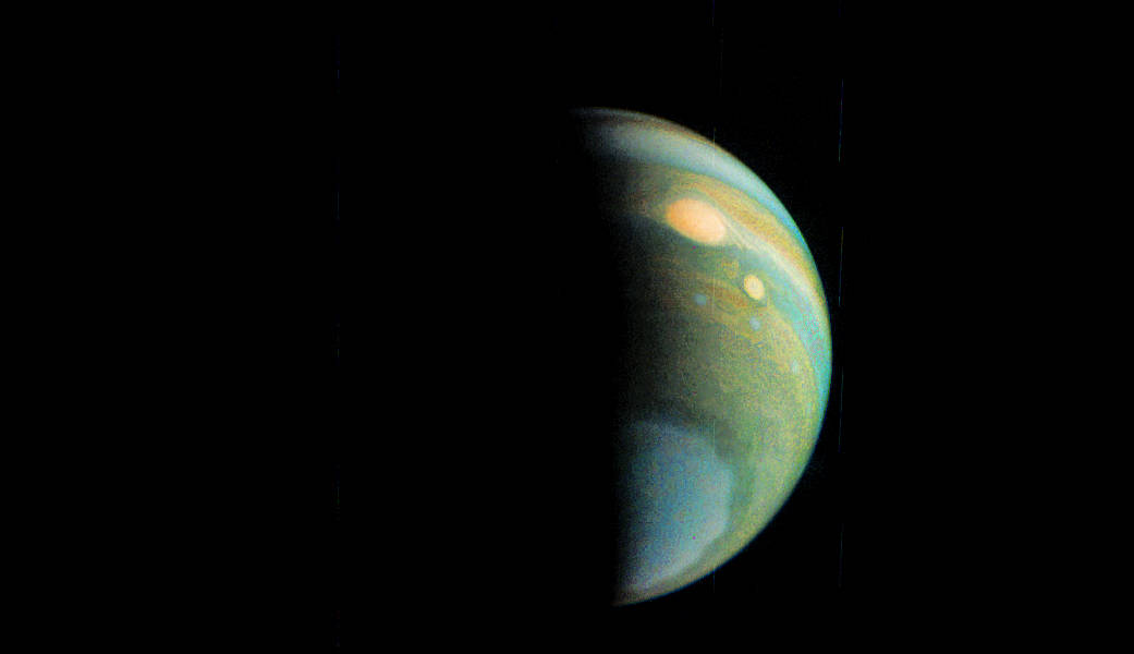 False color view of Jupiter’s polar haze