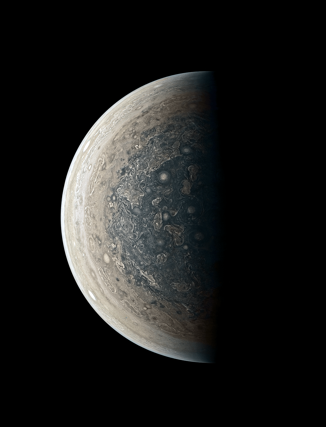 Enhanced-color image of Jupiter’s south pole 