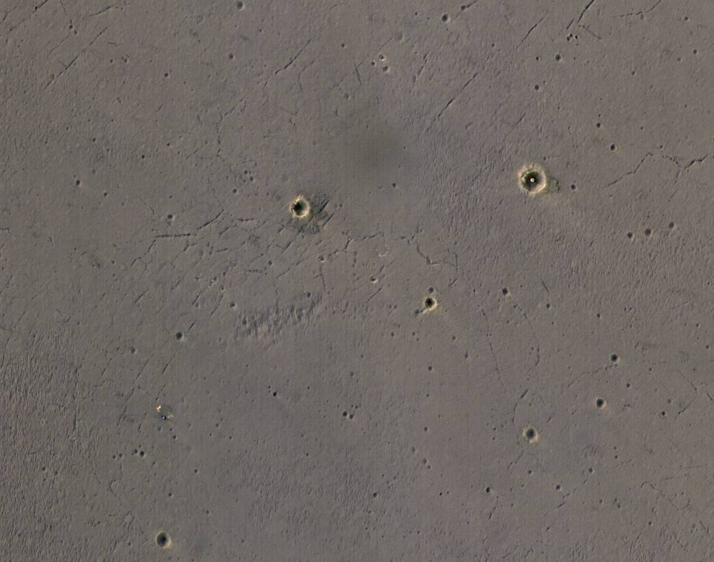 The bright landing platform left behind by NASA's Mars Exploration Rover Opportunity in 2004