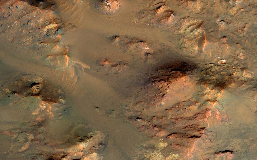 Central uplifted region of an impact crater on Mars