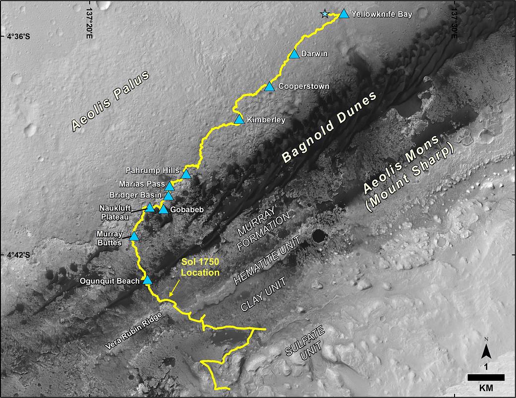 Mid-2017 Map of NASA's Curiosity Mars Rover Mission