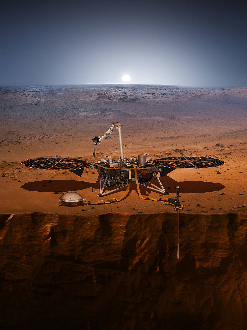 An artist’s impression of the InSight lander on Mars