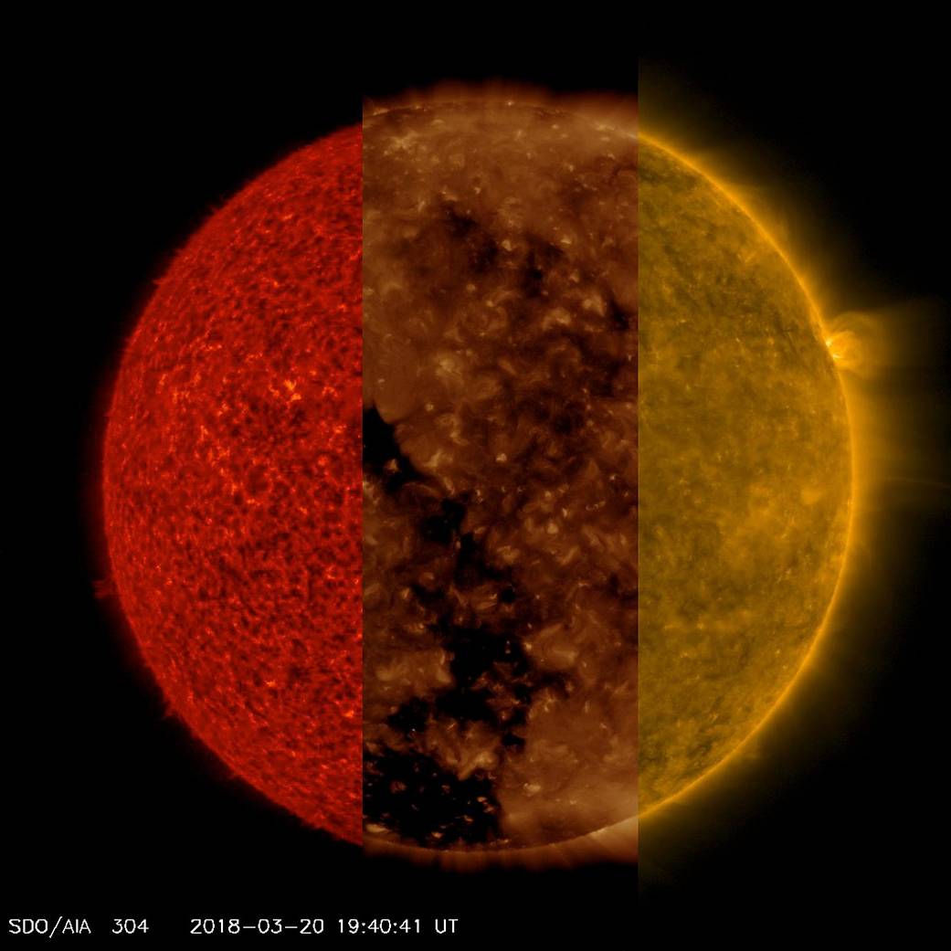 Solar Dynamics Observatory image shows three sequences of the sun taken in three different extreme ultraviolet wavelengths