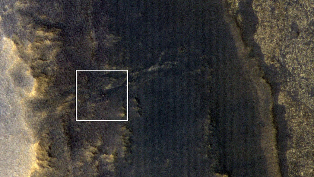 NASA's Opportunity rover appears as a blip in the center of this square