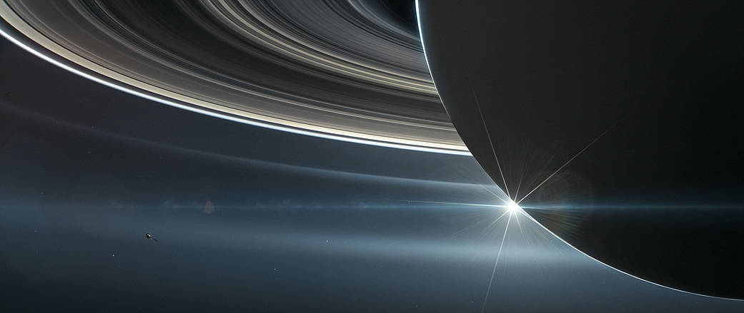 This illustration shows NASA's Cassini spacecraft in orbit around Saturn.