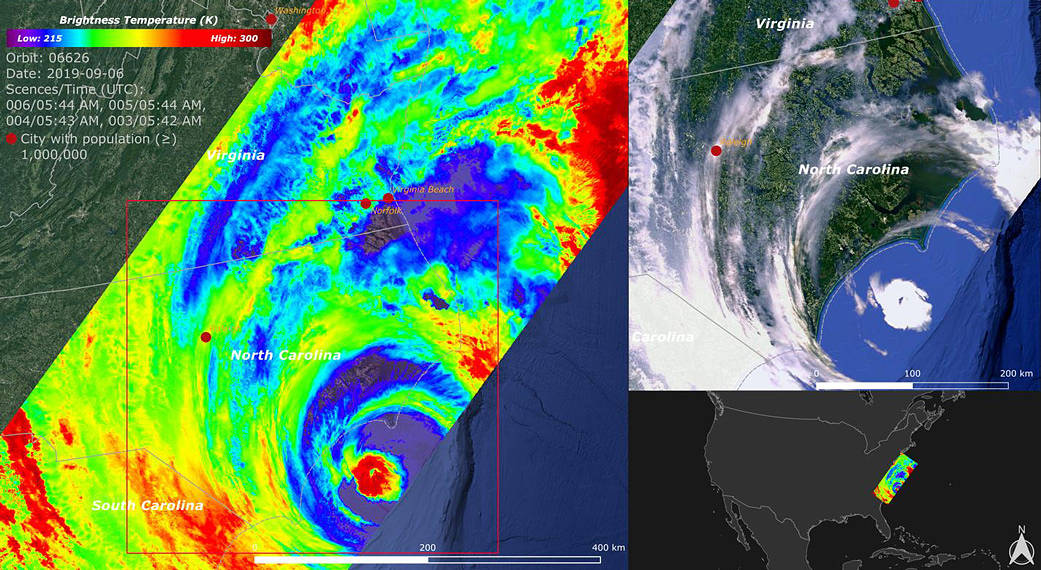 NASA's ECOSTRESS imaged the temperature of Hurricane Dorian from the International Space Station on Sept. 6, 2019