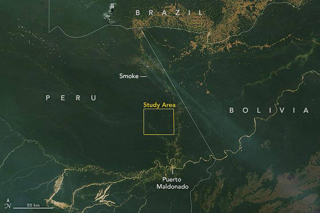 This satellite image shows the ECOSTRESS study area in the Amazon Basin