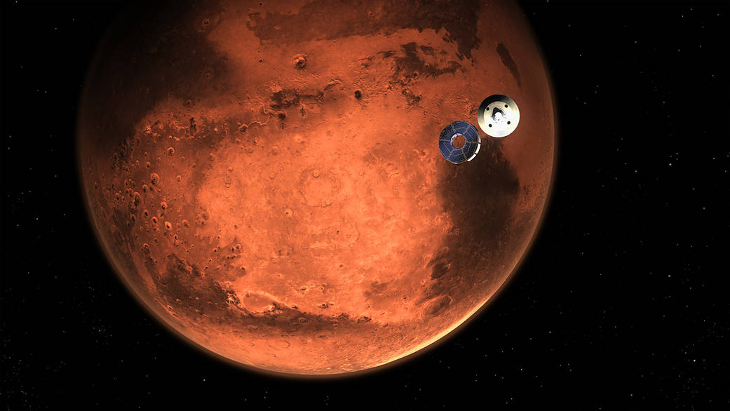 This illustration shows NASA’s Perseverance rover casting off its spacecraft’s cruise stage, minutes before entering the Martian