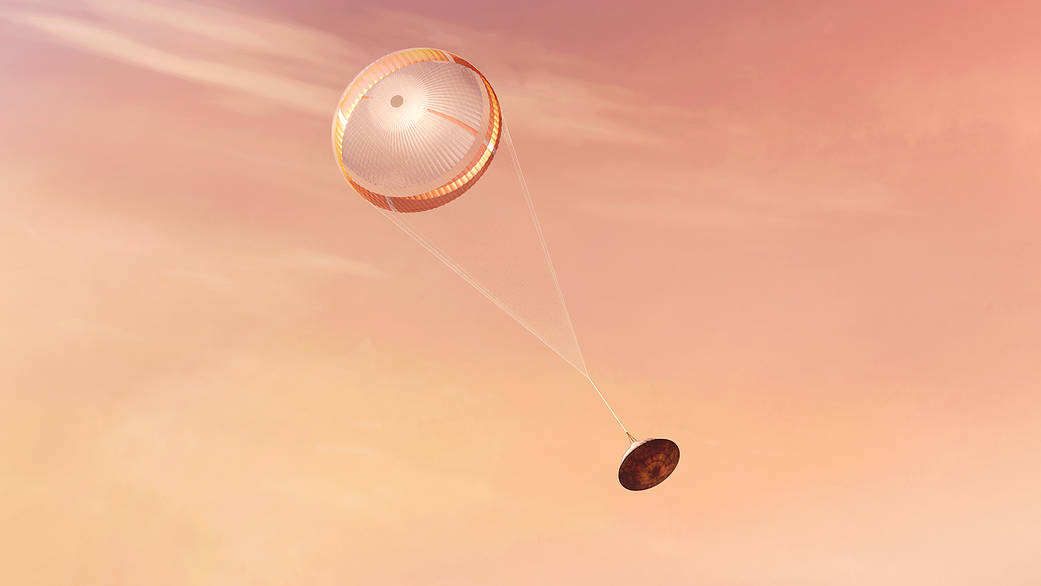 Illustration of NASA’s Perseverance rover begins its descent through the Martian atmosphere