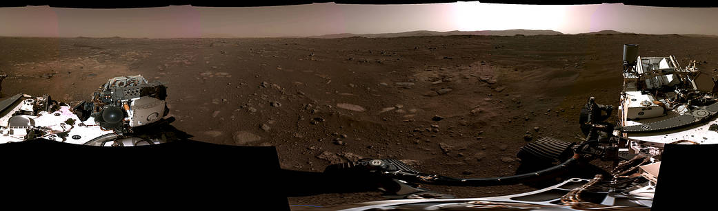 This panorama, taken on Feb. 20, 2021, by the Navigation Cameras