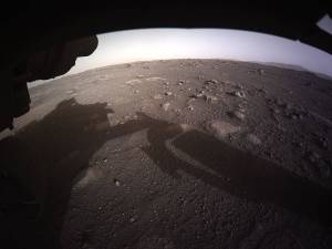 This is the first high-resolution, color image to be sent back by the Hazard Cameras (Hazcams)