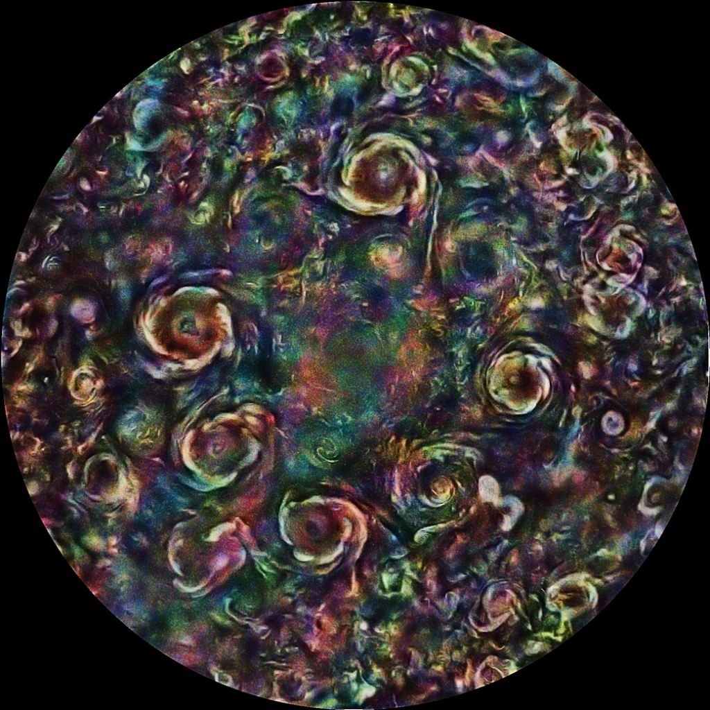 Cyclones of Color at Jupiter’s North Pole