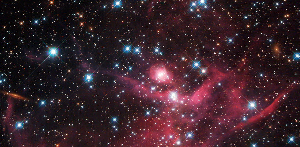 dazzling blue stars amid swaths of magenta