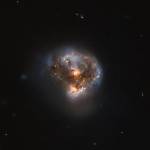 tight cluster of yellow and blue stars wreathed in dust