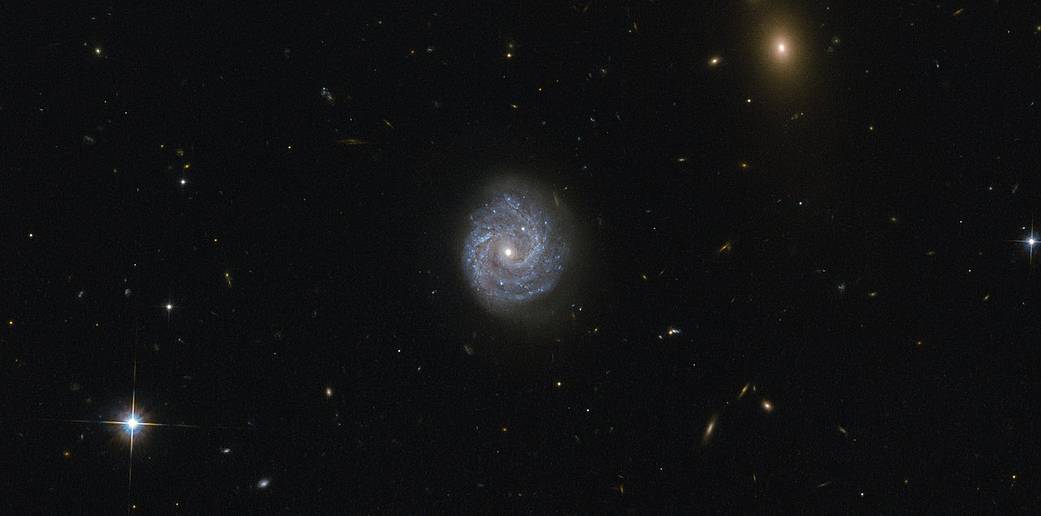 small spiral galaxy in a field of stars and galaxies