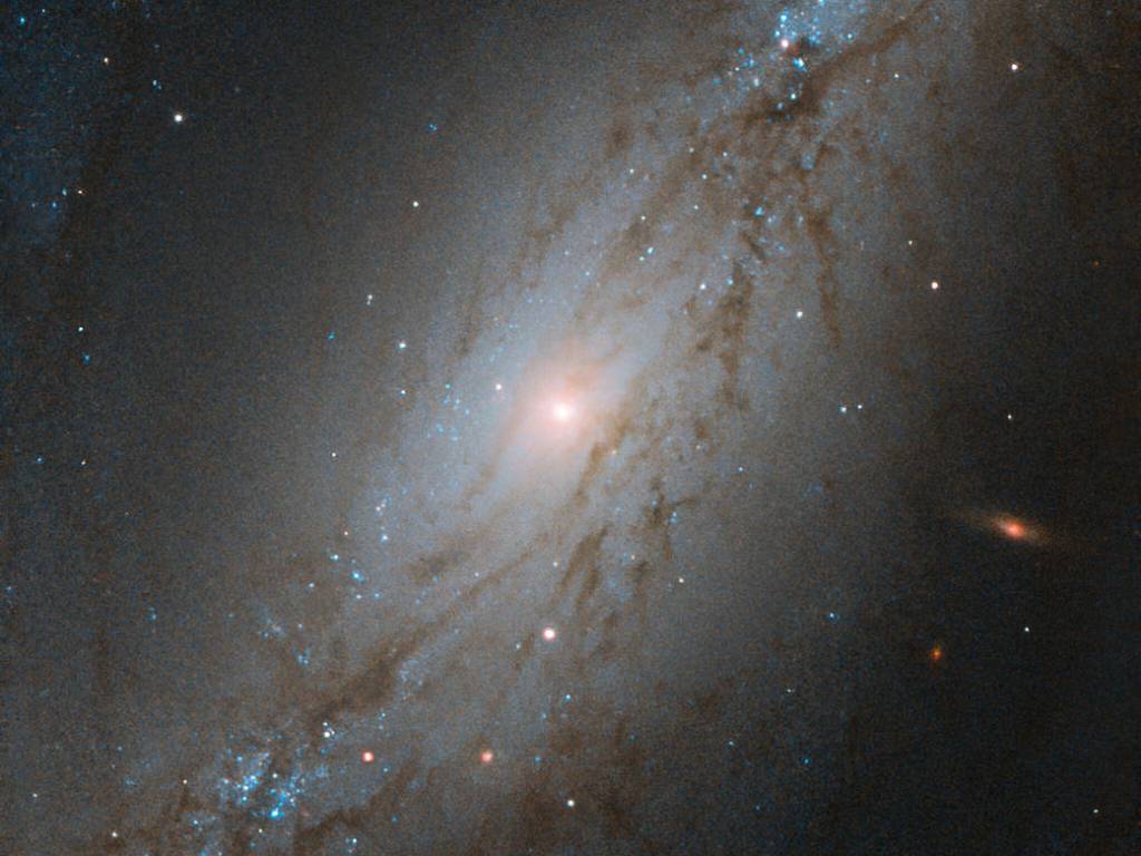 barred spiral galaxy NGC 7513, against black backdrop of space