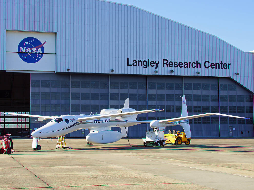 Proteus aircraft at NASA Langley hangar