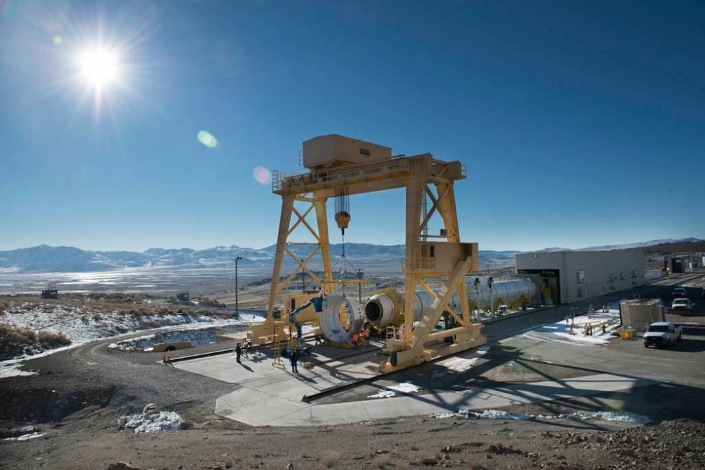 Space Launch System Booster Aimed and Ready to Fire