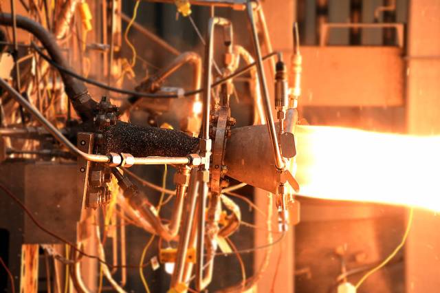 Engineers at NASA tested a 2,400 lbf thrust 3D-printed copper rocket thrust chamber with composite overwrap to see if the uniquely made hardware could withstand the heat and structural loads from testing.