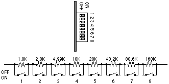 drawing of Rcal DIP switch arrangement PF2310 signal conditioning amplifiers.