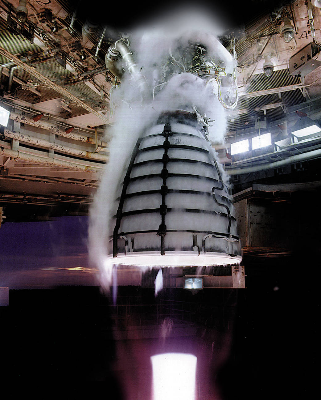 An RS-25 engine undergoes a hot-fire test.