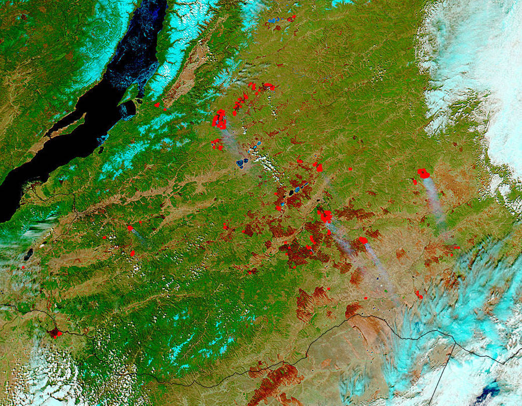 False color image showing burn scars in Siberia