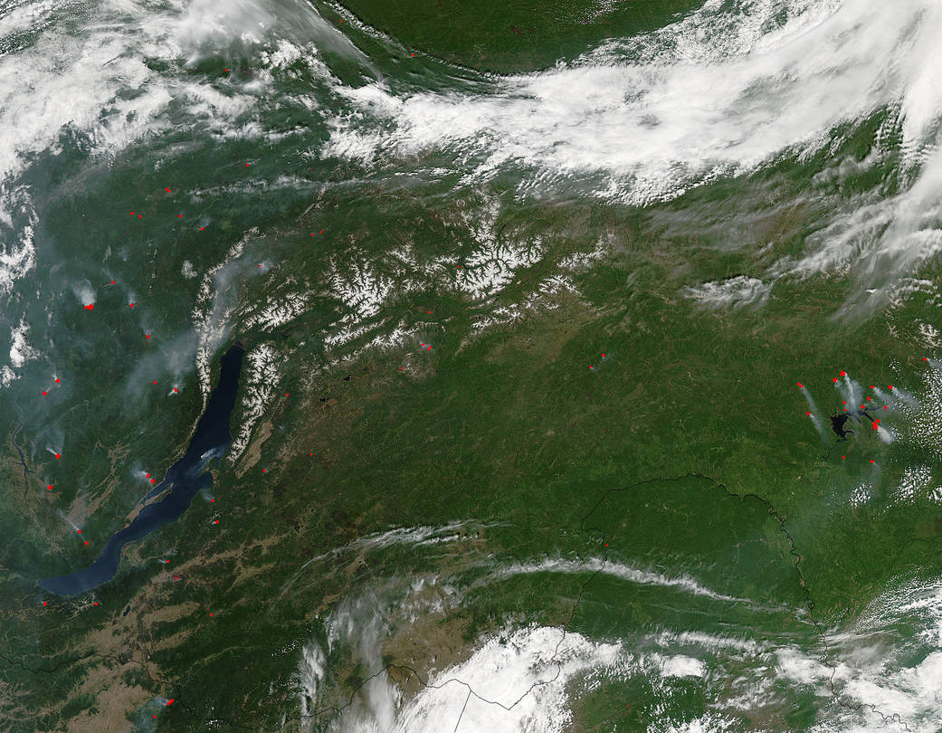 Aqua image of wildfires in Irkutsk region of Russia