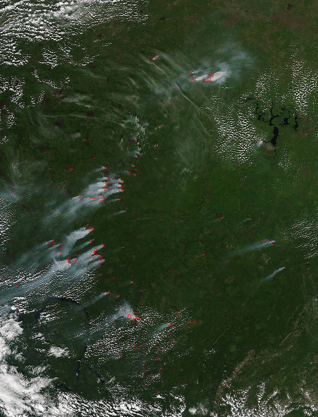 Aqua satellite image of fires in Russia