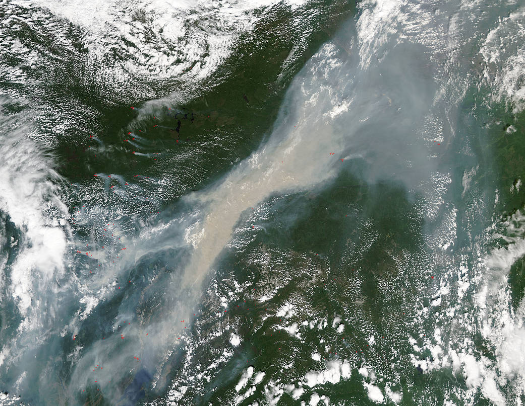 smoke and fires across central Russia