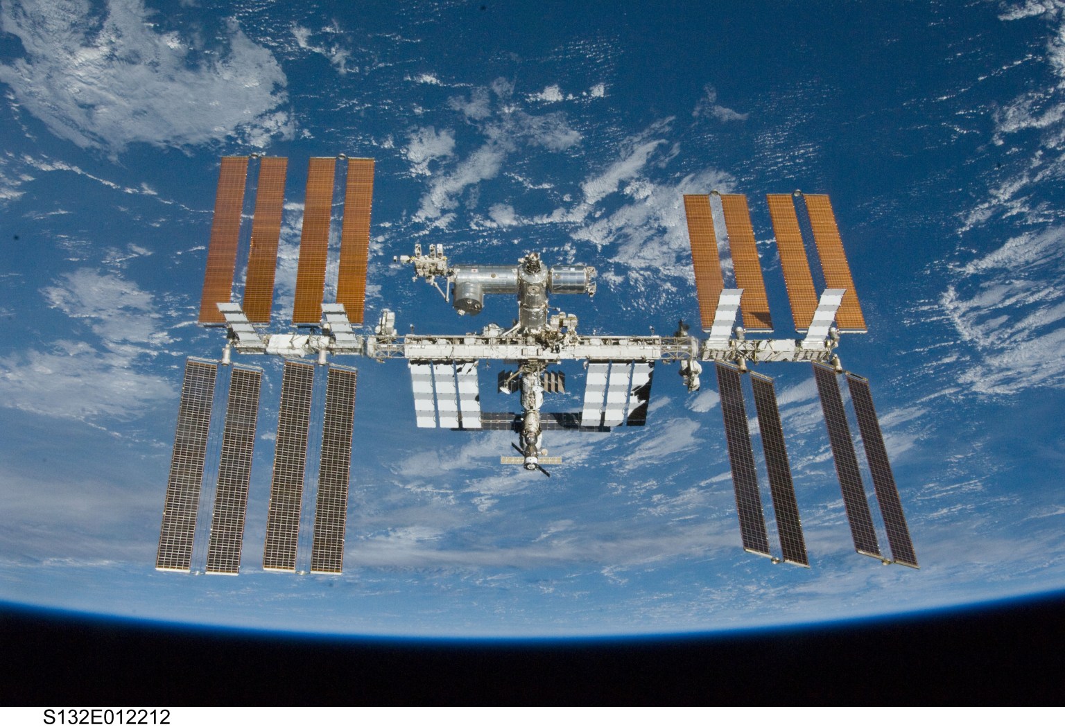 The International Space Station orbiting the Earth.