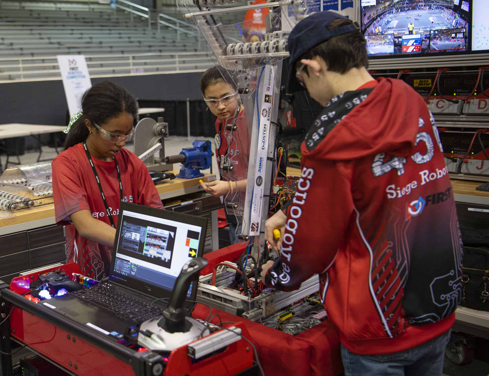 Teams compete during the inaugural FIRST Robotics Magnolia Regional Competition in Laurel, Mississippi, on March 17, 2023