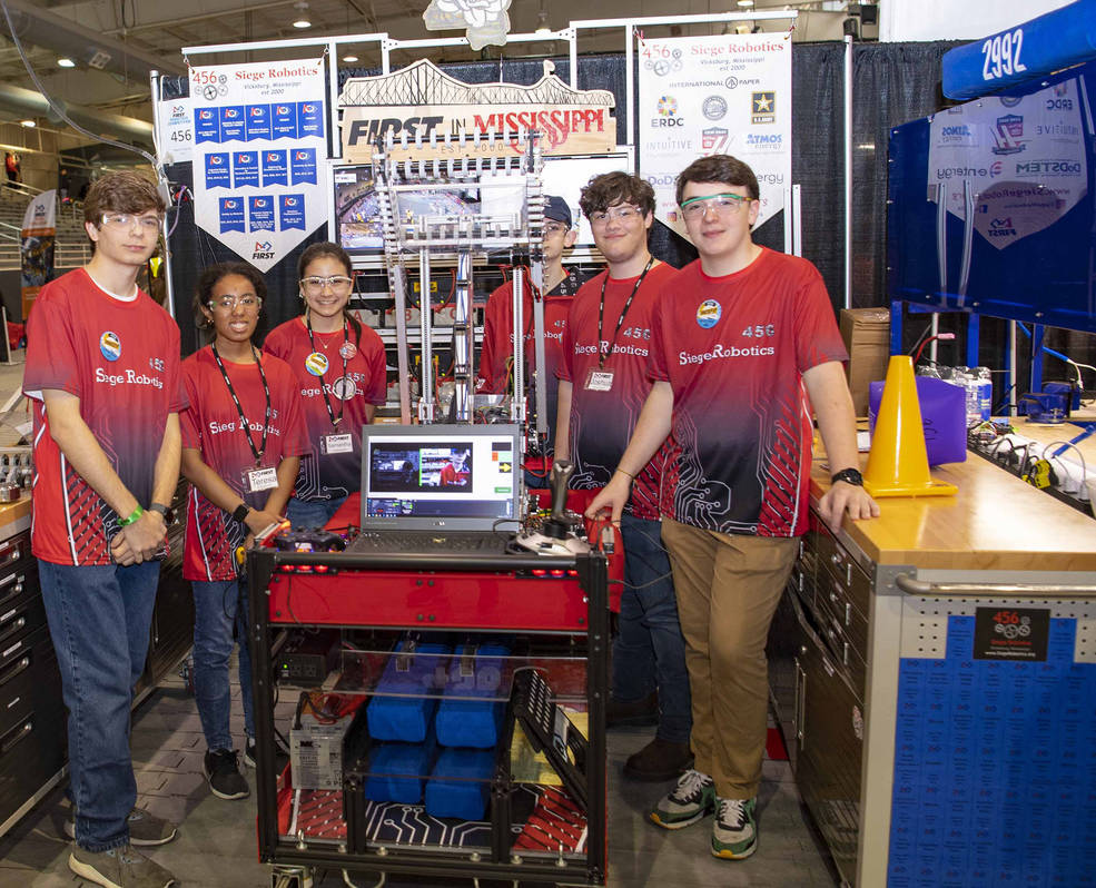 Teams compete during the inaugural FIRST Robotics Magnolia Regional Competition in Laurel, Mississippi, on March 17, 2023