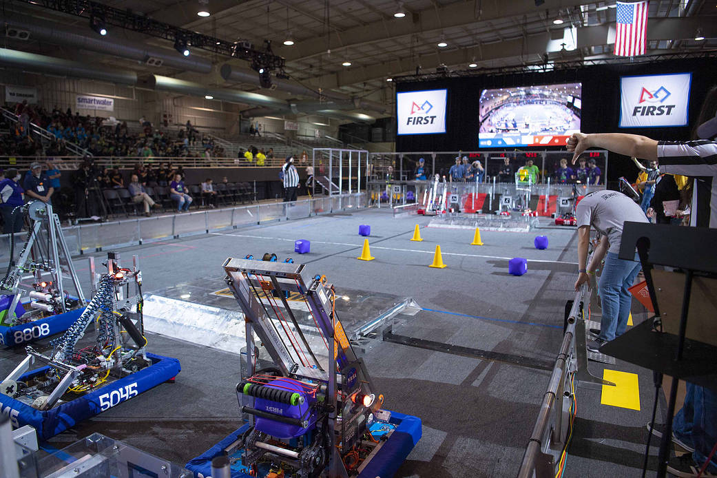 Teams compete during the inaugural FIRST Robotics Magnolia Regional Competition in Laurel, Mississippi, on March 17, 2023