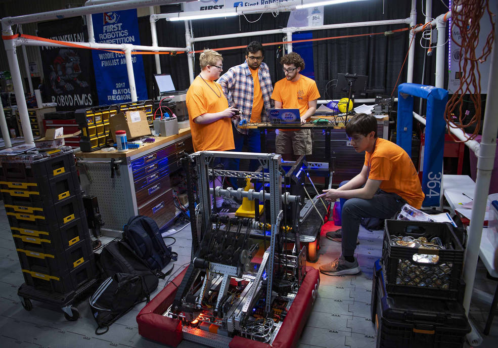 Teams compete during the inaugural FIRST Robotics Magnolia Regional Competition in Laurel, Mississippi, on March 17, 2023