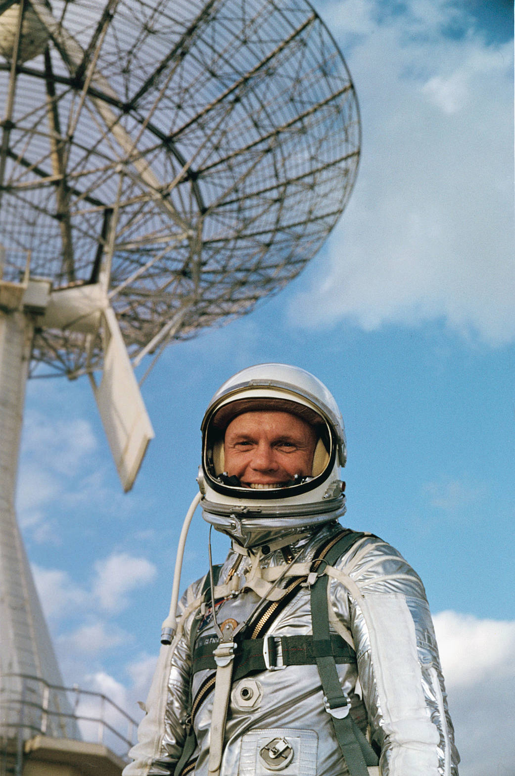 Astronaut John H. Glenn Jr., wearing a Mercury pressure suit during preflight training activities.
