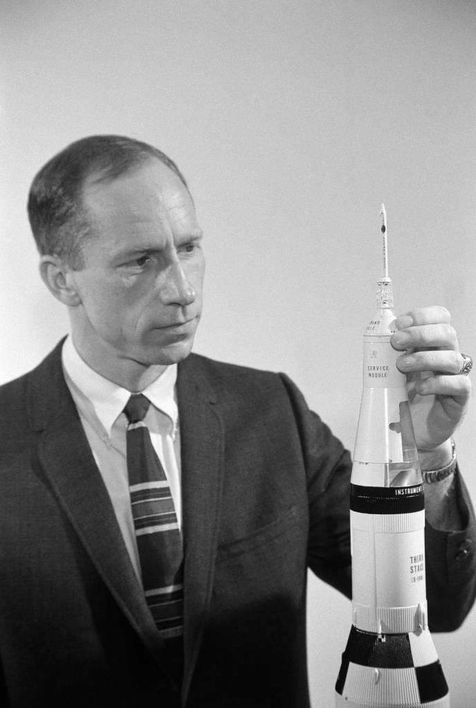 Al Worden Examines Saturn V Model