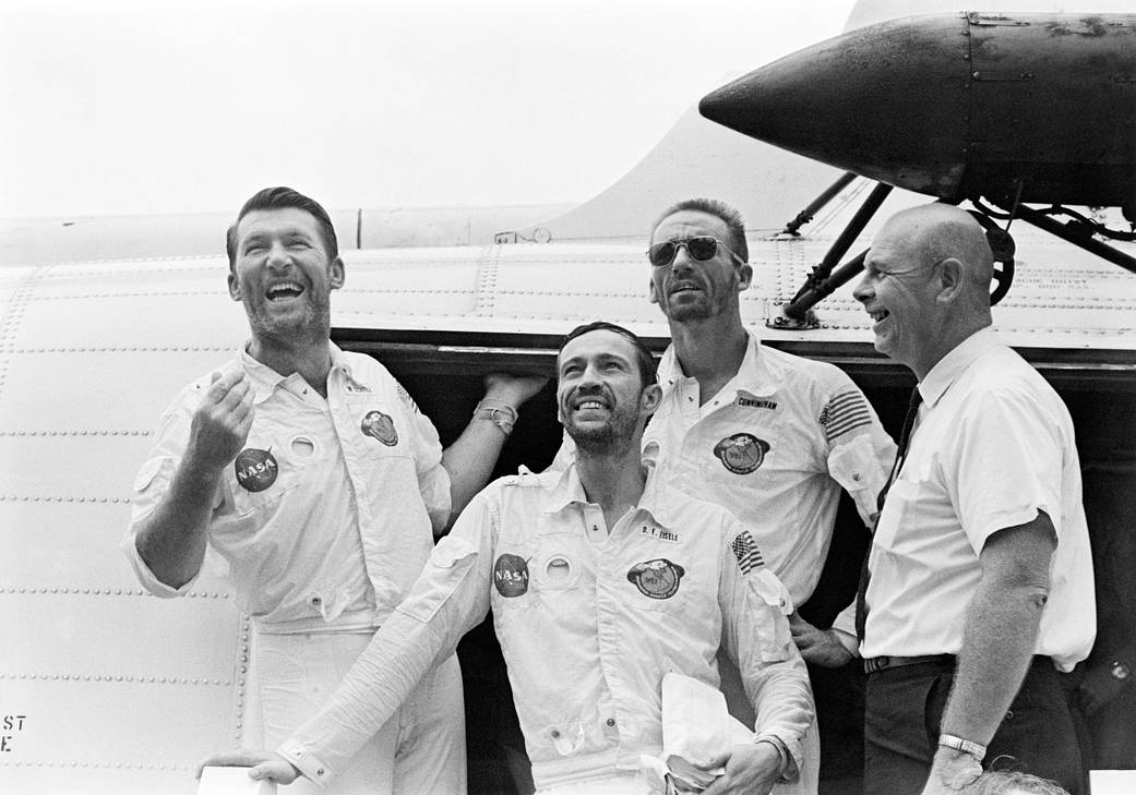  The Apollo 7 crew arrives aboard the USS Essex