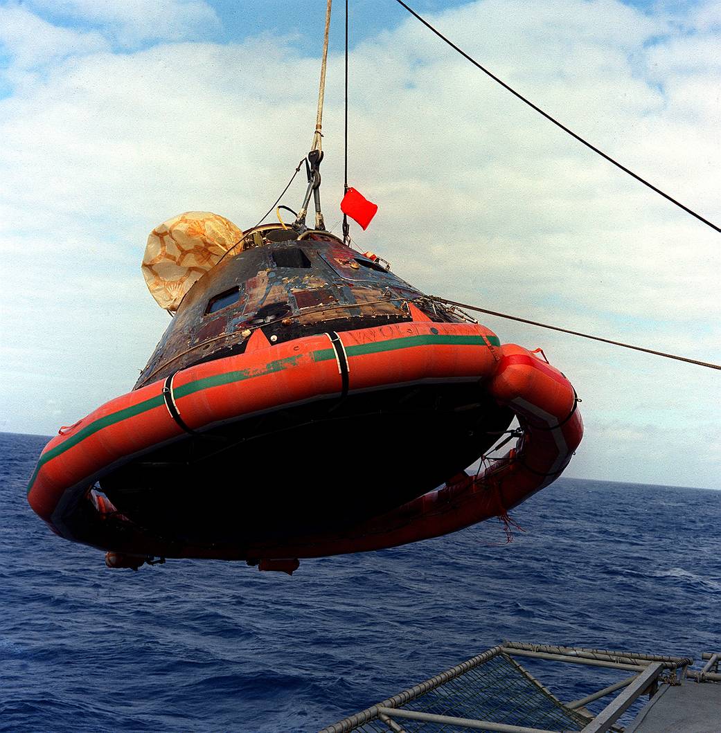 Apollo 11s Columbia module recovered by the USS Hornet