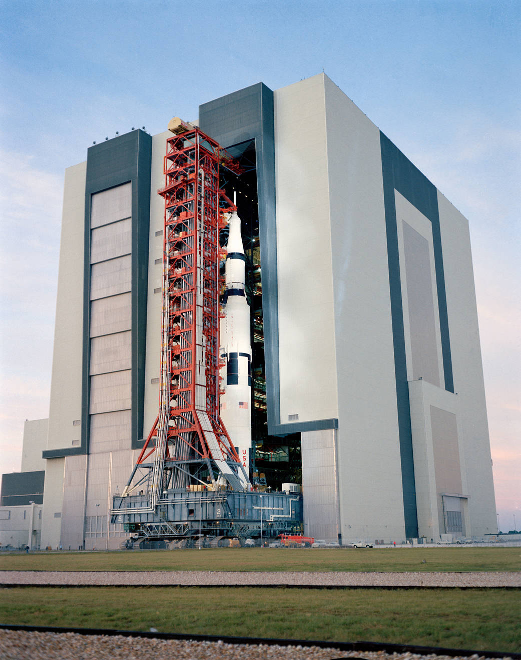 A ground level view at Launch Complex 39, Kennedy Space Center (KSC), showing the Apollo 14 (Spacecraft 110/Lunar Module 8/Satur