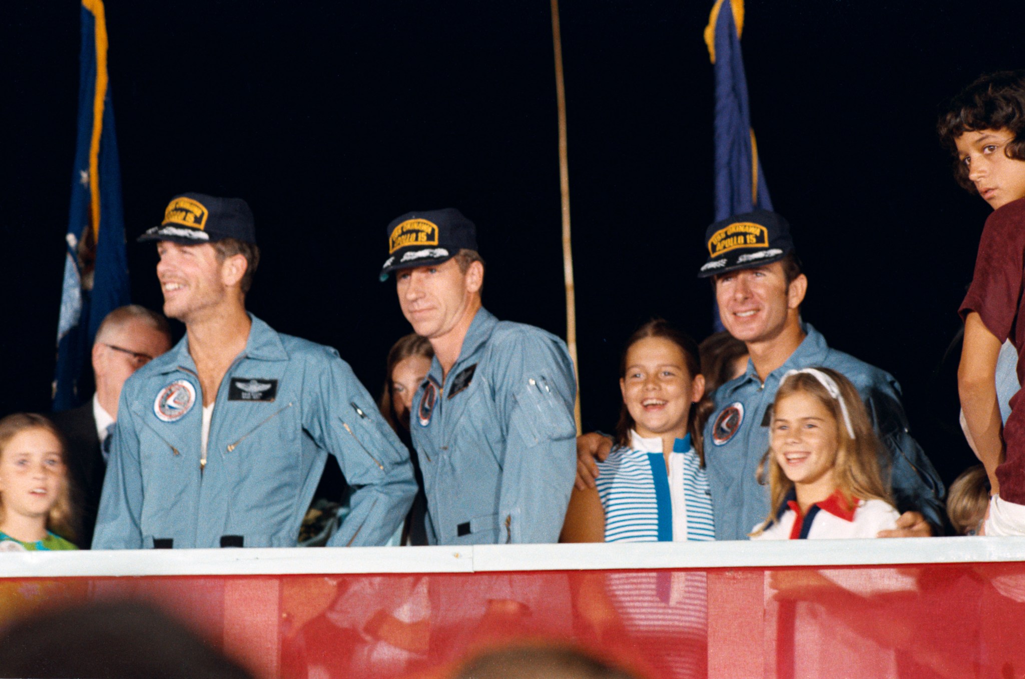 The three crew men, of the highly successful Apollo 15 lunar landing mission, receive a warm welcome home at Ellington Air Force