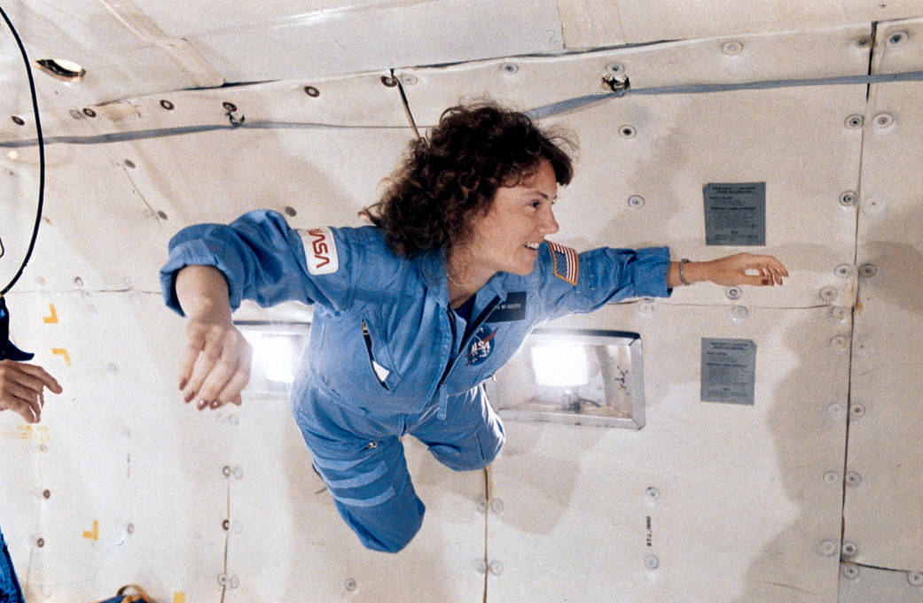 Sharon Christa McAuliffe received a preview of microgravity during a special flight aboard NASA's KC-135 "zero gravity" aircraft