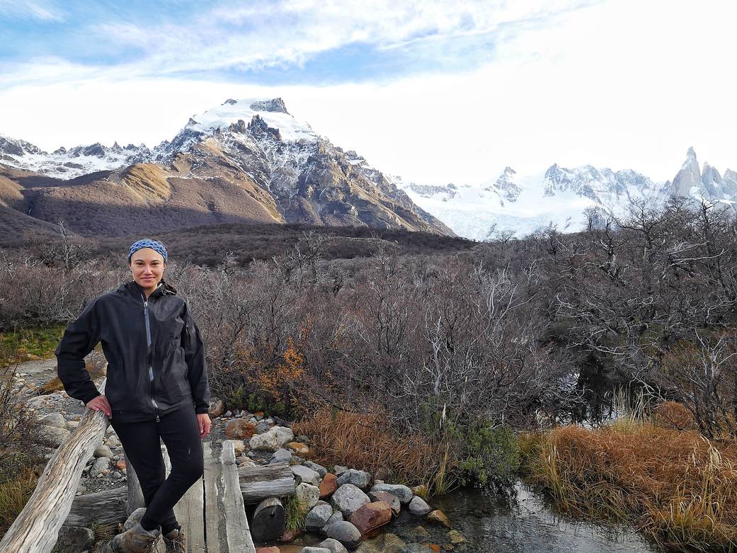 Samiah Moustafa, Program Scientist at NASA's Ames Research Center, in front of snow capped mountains