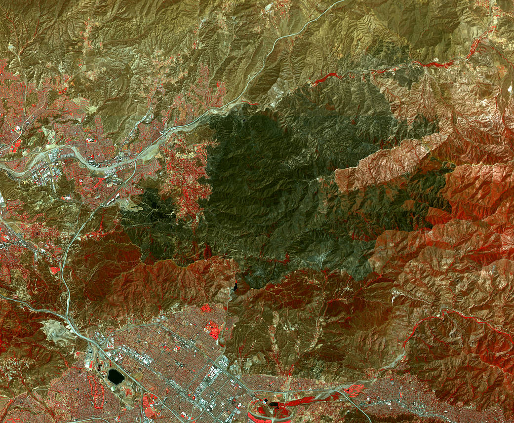 The Sand fire, in the mountains northwest of Los Angeles 