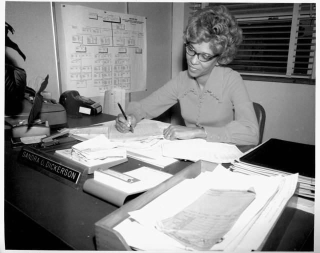 Sandra O’Neal Dickerson works at her desk.
