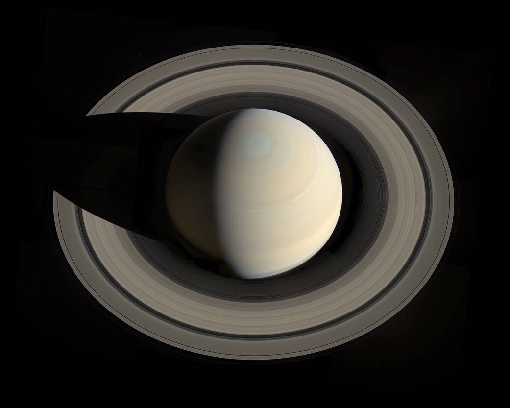 Portrait looking down on Saturn 